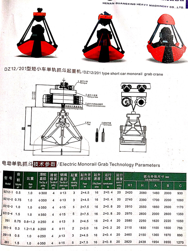 DZ12型抓斗参数表_副本